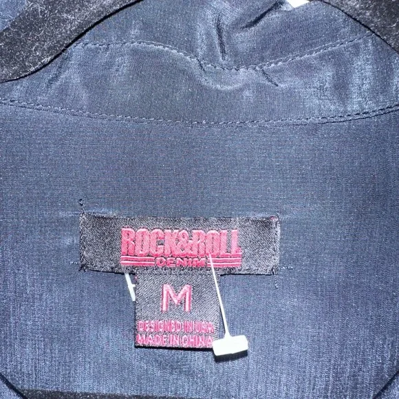 Rock & Roll Denim Western Shirt Sequin Fringe Boots Black Womens M - Picture 3 of 5